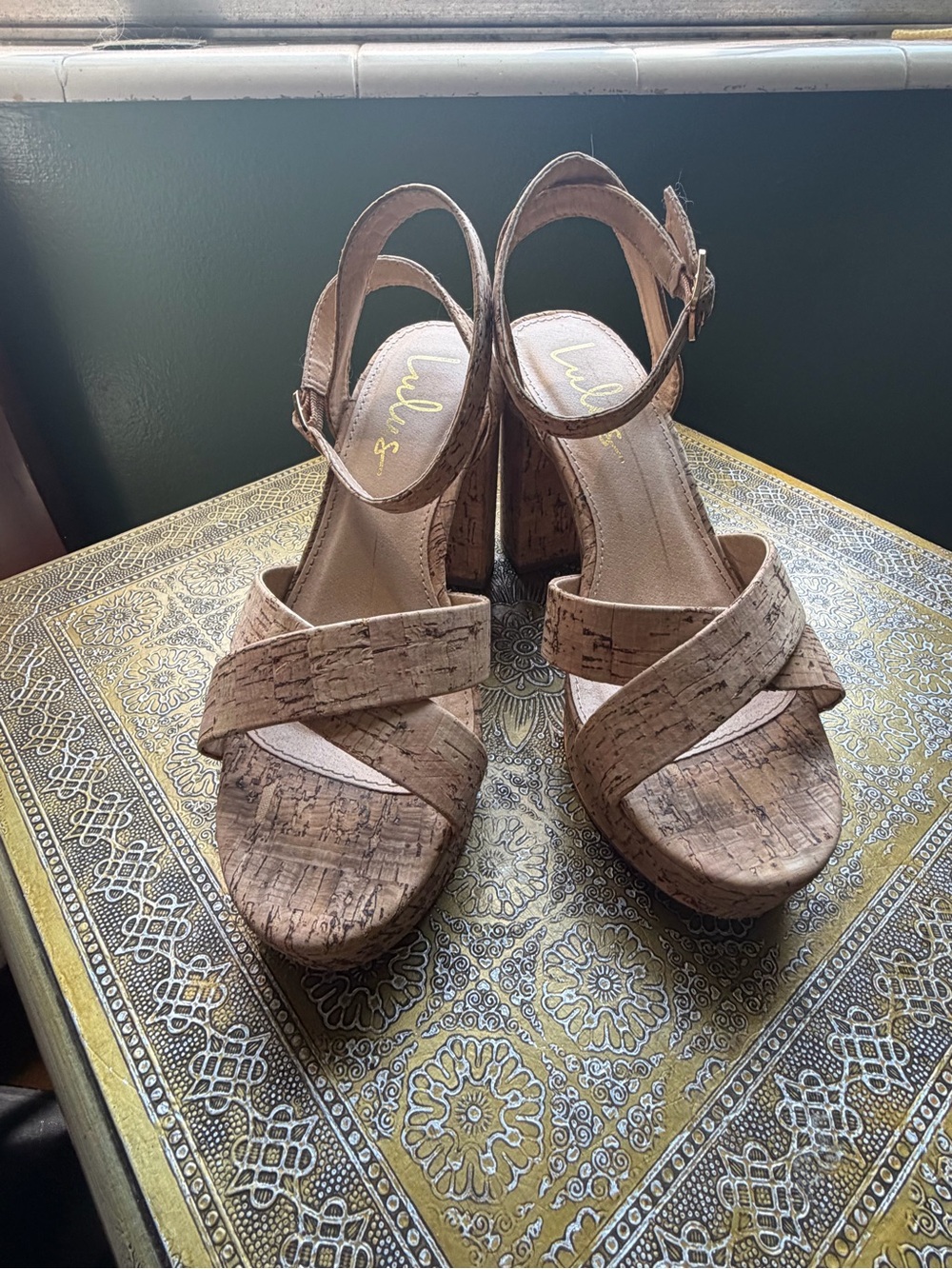 Lulu's Natural Cork Crisscross Platform Wedges